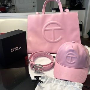 Bubble gum Telfar Bag, Hat and belt